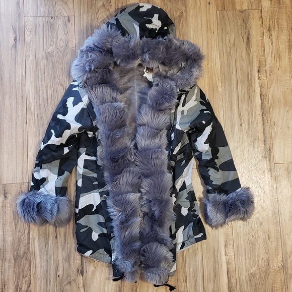 New Chic Women's Winter Faux Fur Hooded Parka Coat Puffer Camo Jacket - Picture 4 of 5